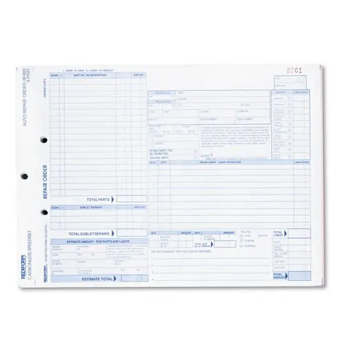 Rediform : Auto Repair Order, 8-1/2 x 11, Four-Part , 50 Loose Form Sets/Pack -:- Sold as 2 Packs of - 50 - / - Total of 100 Each