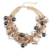 Latest design bohemian choker statement pearl necklace women's exaggerated mixed color chunky bib layers pearl necklace