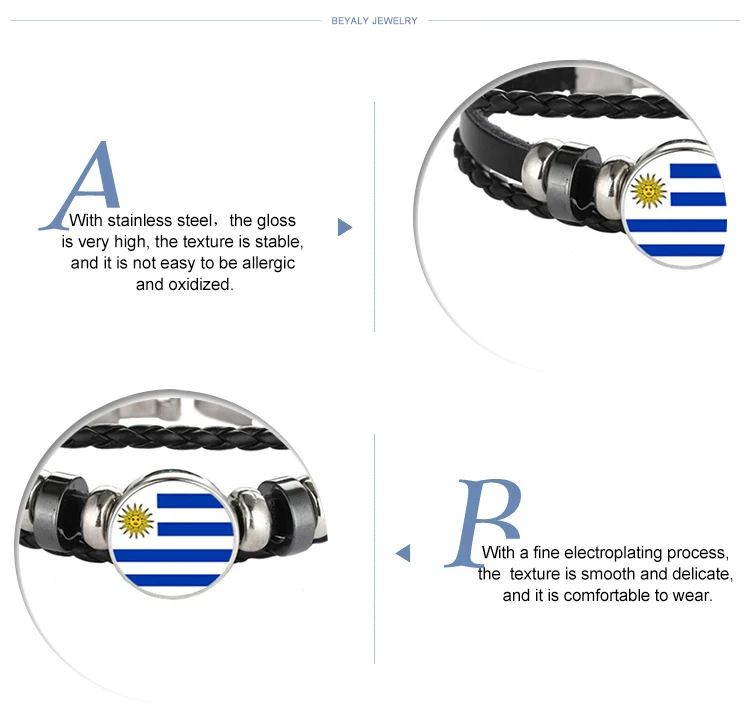 product-BEYALY-Men New Stainless Steel Ankle Bracelet, Uruguay Flag Bracelet-img