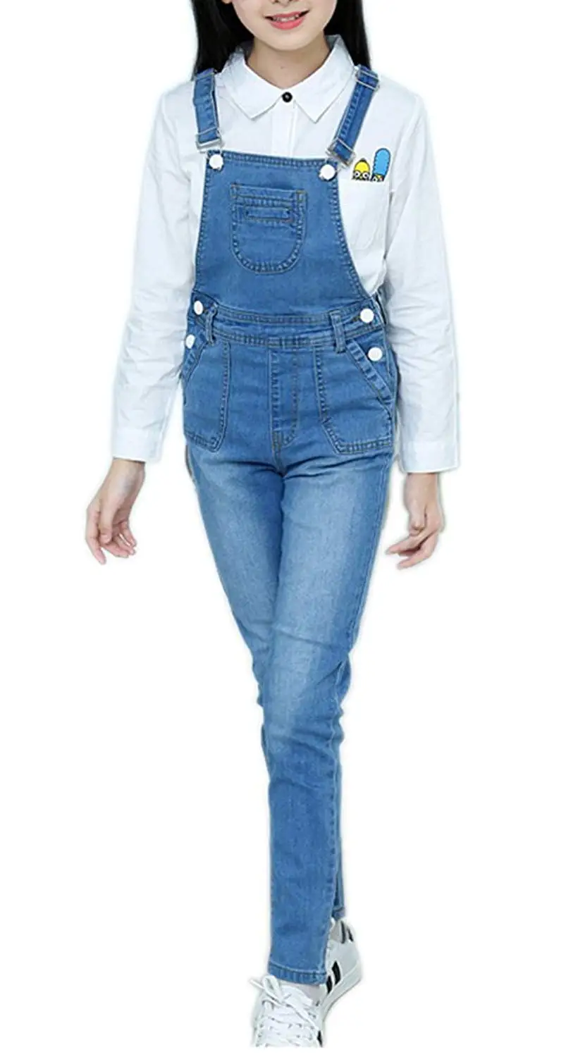 Sitmptol Girls Little Big Kids Distressed BF Jeans Cotton Suspender Denim Bib Overalls 1P