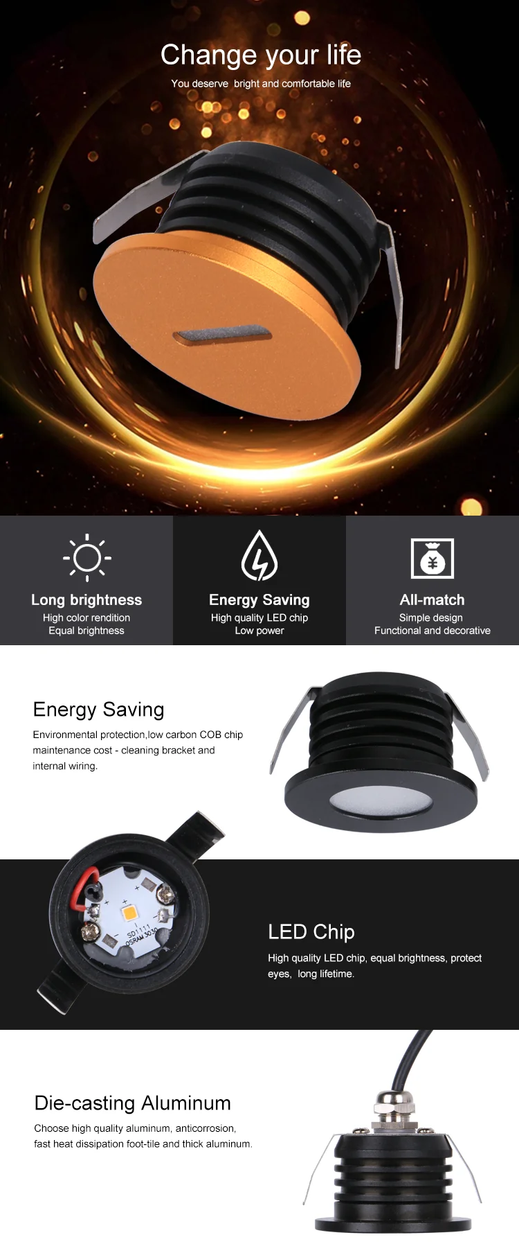 Wholesale price smd 1.5w IP44 COB chips led down light