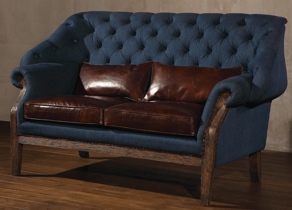 Vintage Blue Denim Fabric 2s Sofa With Oak Wood Legs View Defaico Product Details From Henan Import Export Company