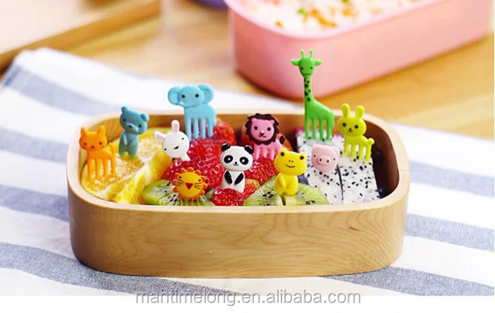 joyliveCY 10pcs/set Animal Farm mini cartoon fruit Compatible Withk sign resin fruit toothpick bento lunch children decorative Color Random 