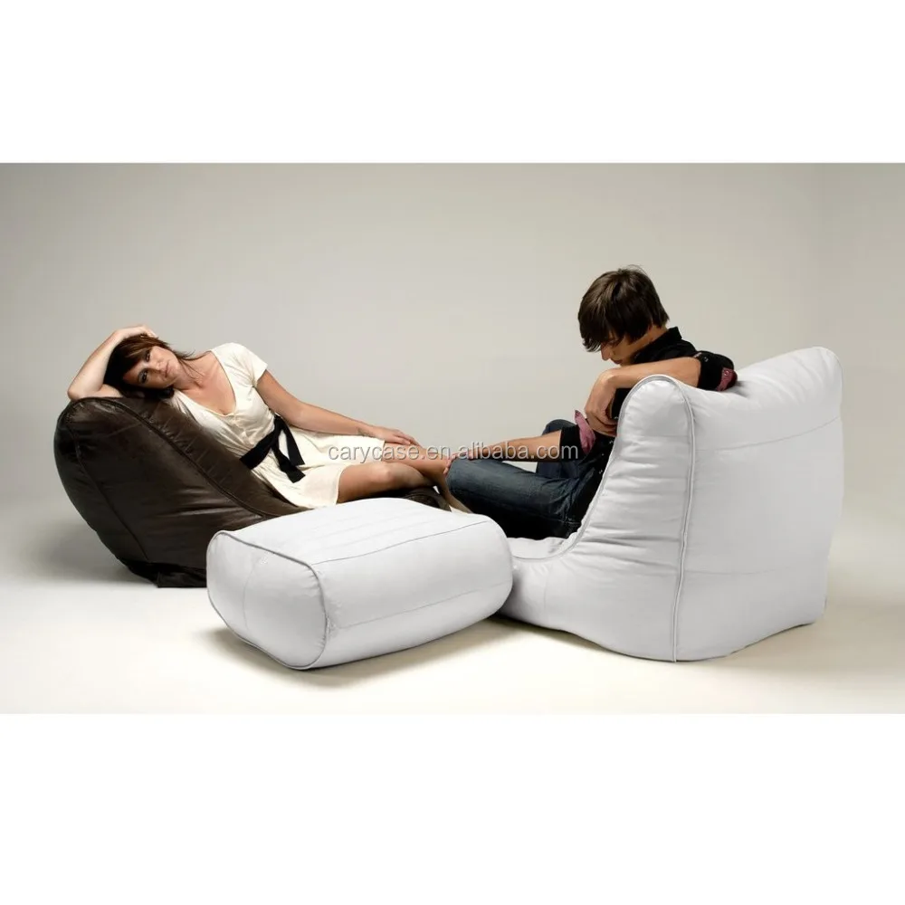 Sectional Waterproof Bean Bag Lounge Set Outdoor Beanbag Furniture Ottoman Footstool Conversation Leather Sofa Wicker