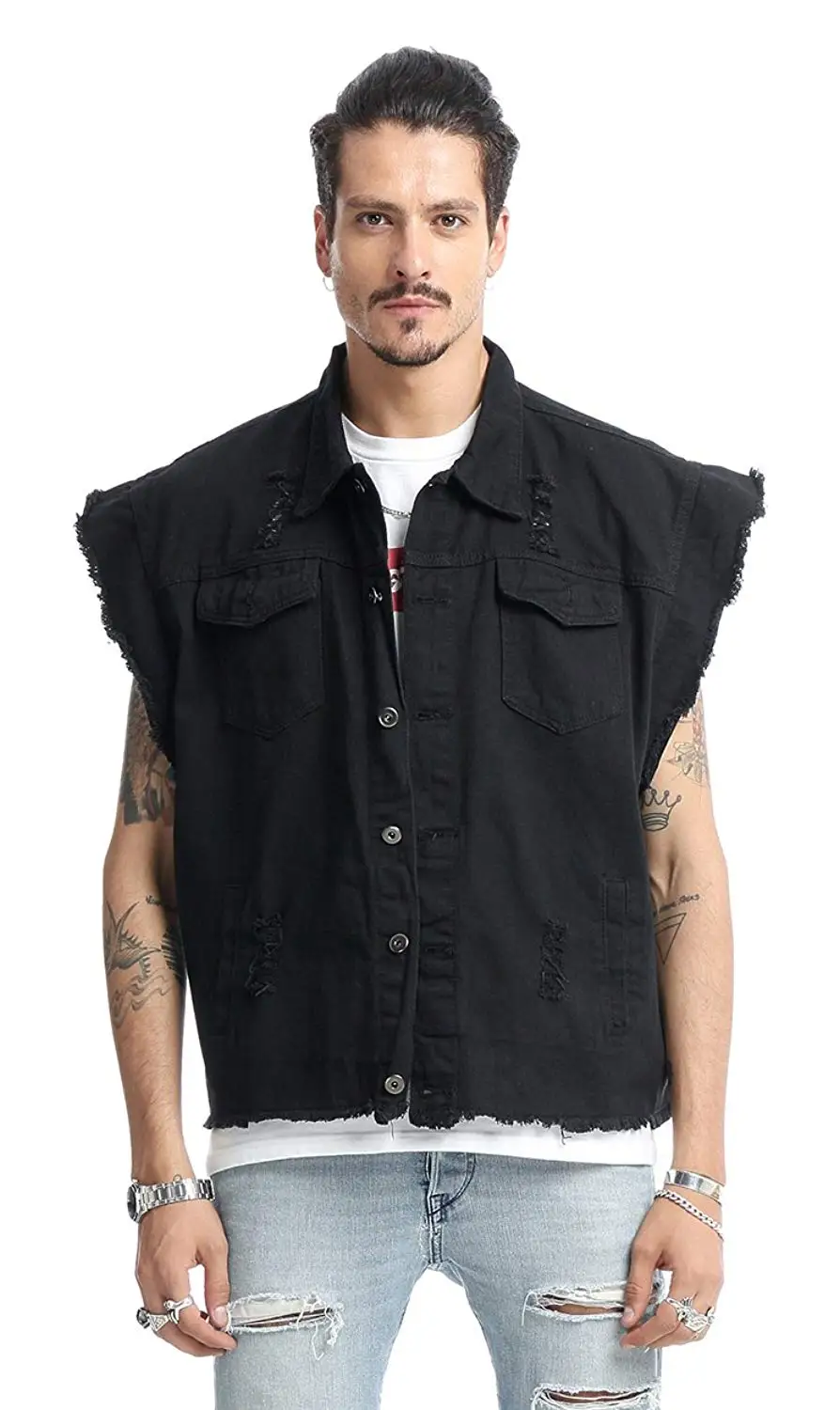 Cheap Black Sleeveless Denim Jacket Mens, find Black Sleeveless Denim