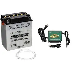 Power-Sonic 12N12A-4A-1 Conventional Powersport Battery and Battery Tender 022-0157-1 Waterproof 12 Volt Power Tender Plus Battery Charger Bundle