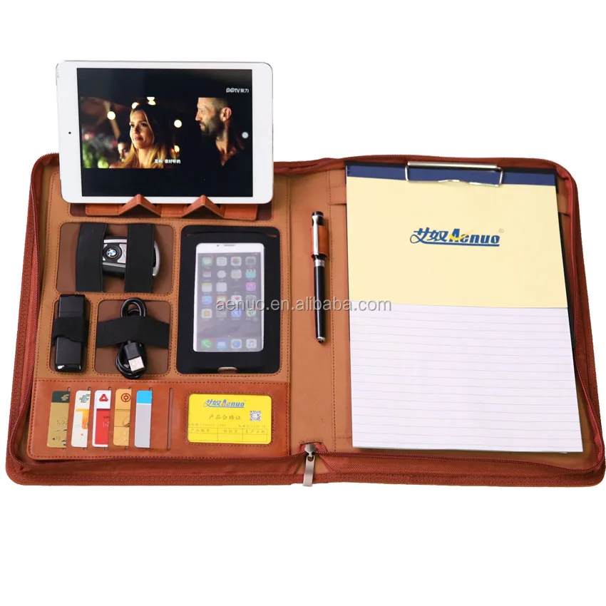 
New A4 Leather file PU portfolio folder with powerbank 