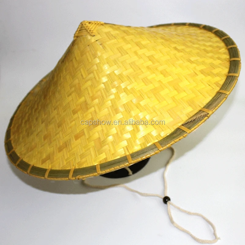 Sunproof Chinese Conical Bamboo Cap Waterproof Straw Hat For Farmer