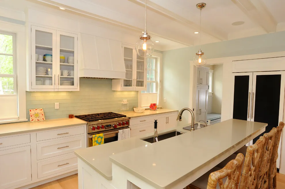  White Kitchen Cabinets With Tan Corian Countertops for Living room