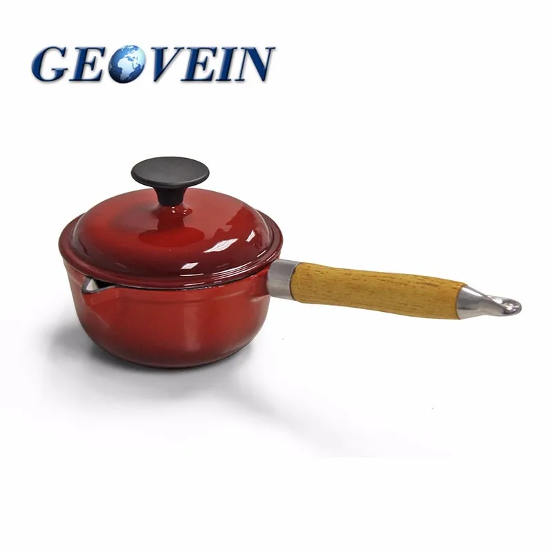 German Cast Iron Enamel Milk Pot Sauce Pan With Wooden Handle Buy