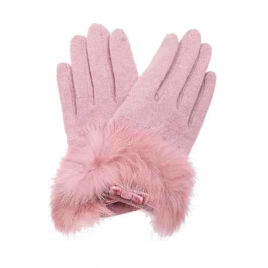 gril's fleece lined wool gloves hebei with fur