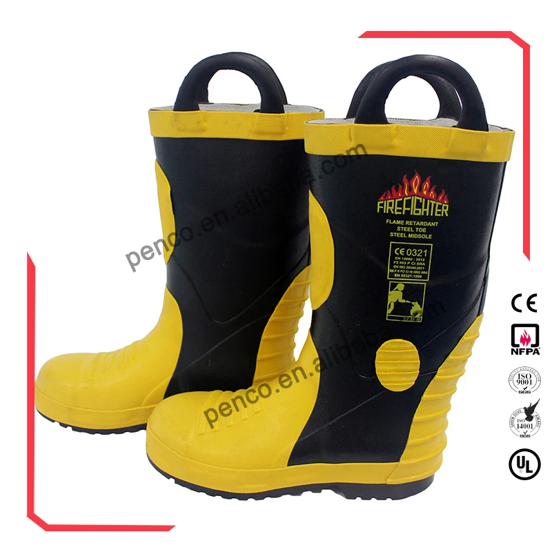 Fire and rescue rubber fire fighting safety boots with steel toecap fireproof shoes