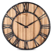 wooden back board analog iron retro decorative decor wall clock antique metal for hotel bedroom office use 