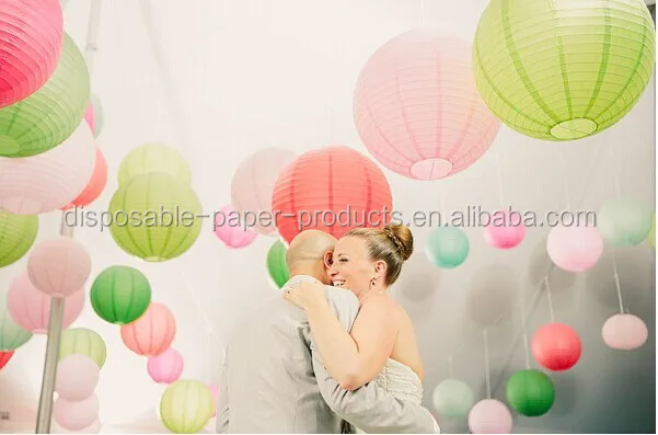 Colorful Pink Green White Blue Paper Lanterns Party Idea Round