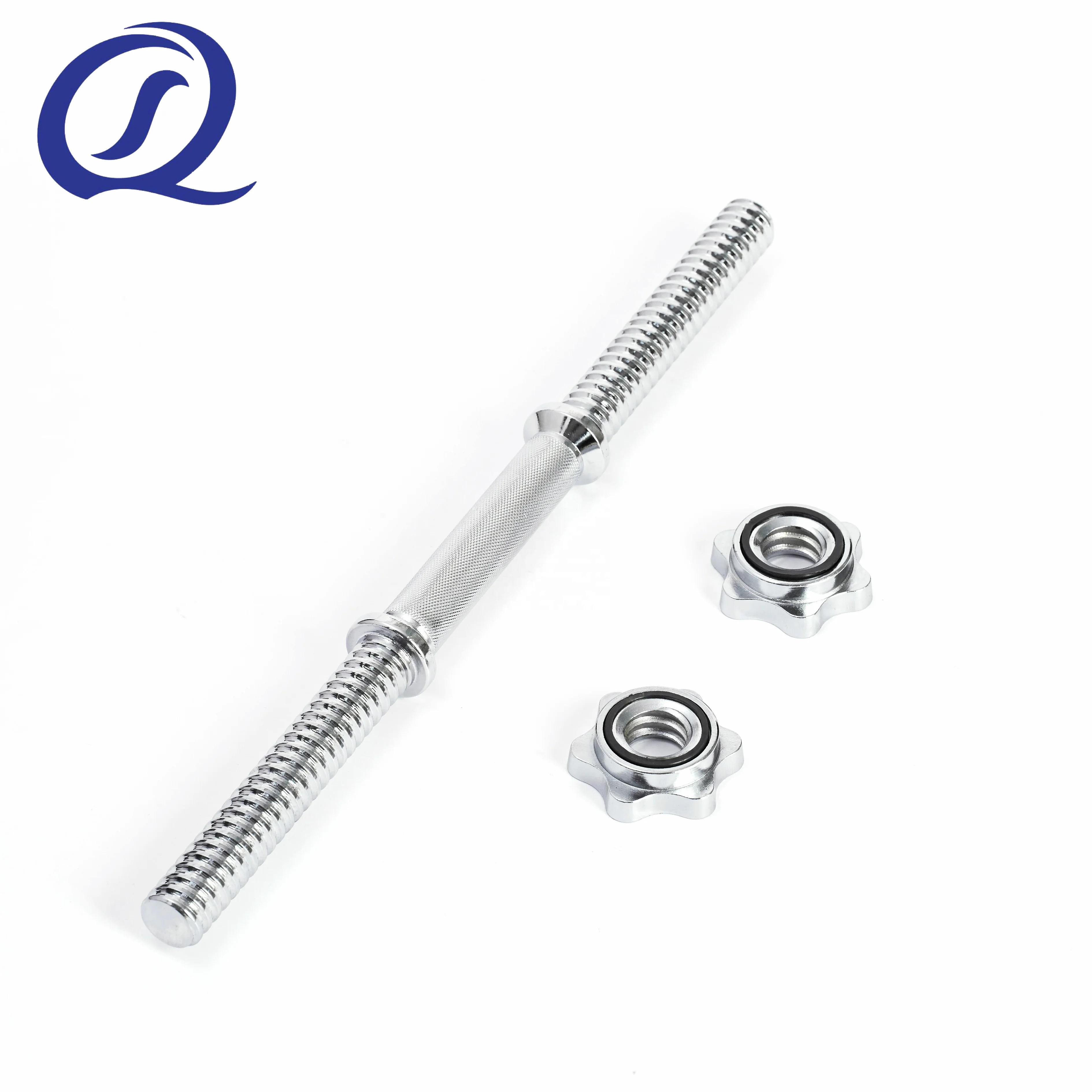 Gym Chromed Solid Steel Threaded Dumbbell Bar With Two Spinlock Collars