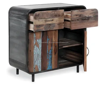Vintage 2 Drawer Door Cabinet In Reclaimed Wood And Vintage 2 Drawer Door Cabinet In Reclaimed Wood And Metal Frame