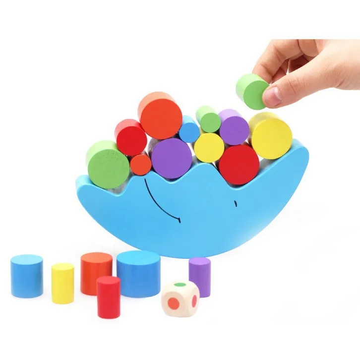 Montessori Wooden Moon Balance Toy Educational Wooden Balancing Moon Stacking Building Blocks
