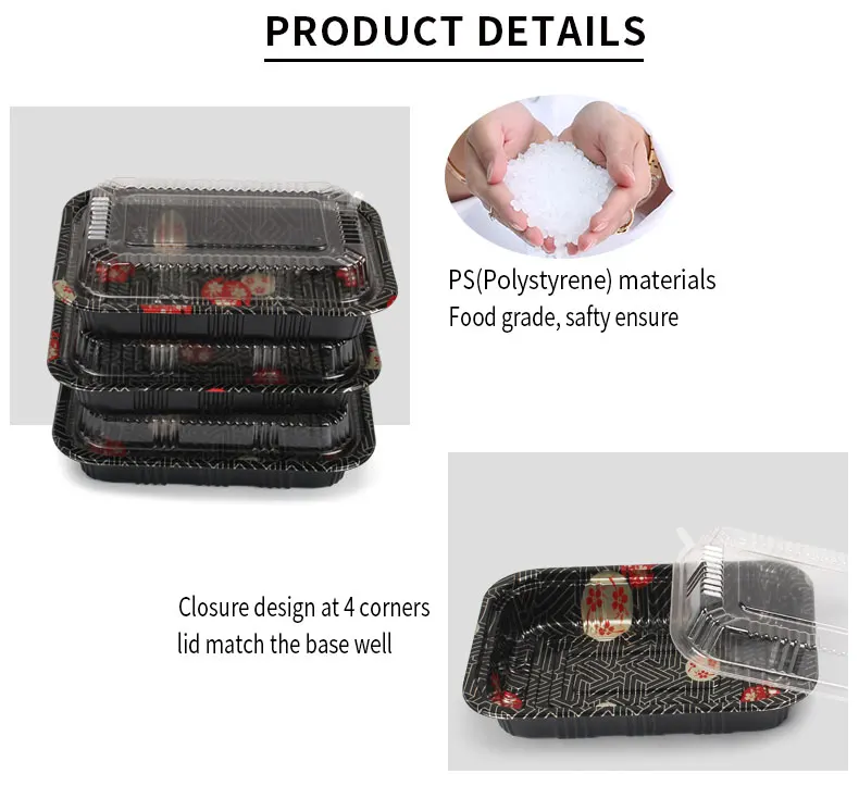 ecofriendly PS sakura embossing sushi take out container