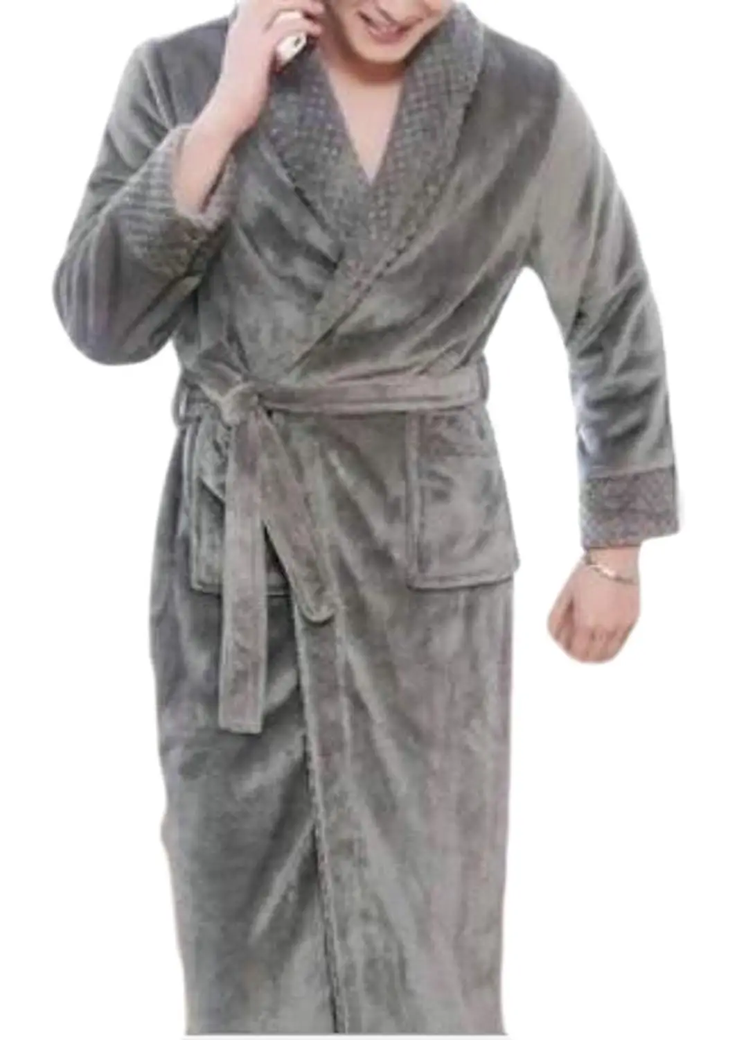 WSPLYSPJY Mens Robes Winter Warm Thicken Elong Flannel Bathrobe with Belt