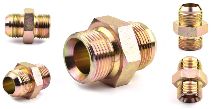74 degree jic male cone npt Gold nipple adapter hydraulic air hose connector