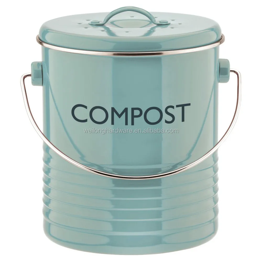 New Cream Color Enamel Metal Compost Bucket With Lid Buy Compost Bin