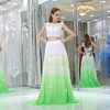 Free Shipping-Two Piece Green Chiffon Applique Long Women's Special Occasion Dress Summer Beach Maxi Prom Dress