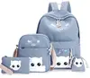 4Pcs/set women backpack schoolbag korean rucksack lovely school bags for teenager girls student bag set canvas backpacks