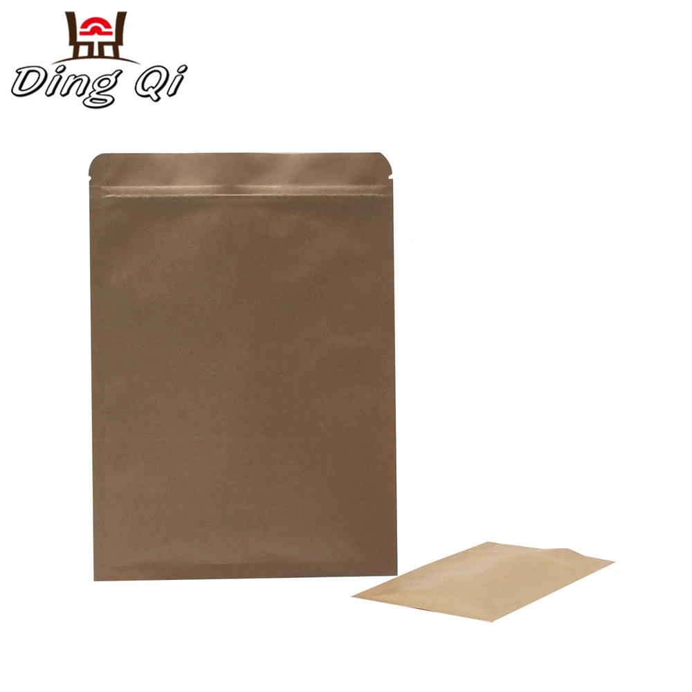 Stock three side seal kraft paper aluminum foil lining packing bag with zipper