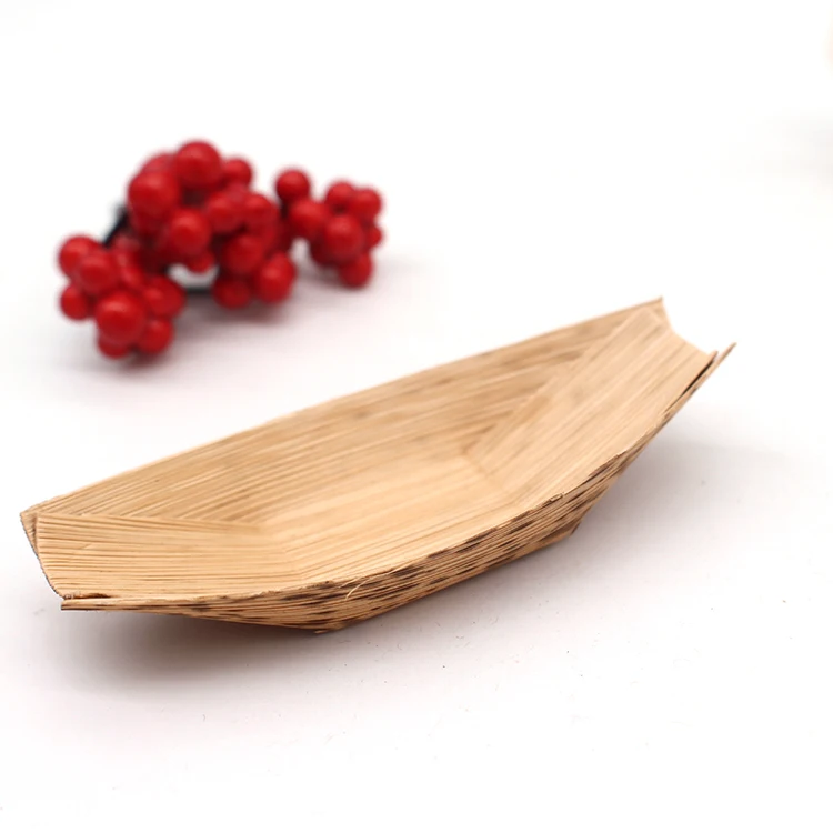boat shape cheap Disposable bamboo dinner palm leaf plates