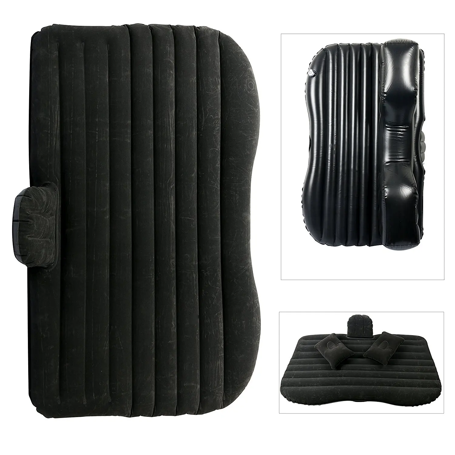 YaeTact Car Travel Inflatable Mattress Inflatable Bed Camping Universal with Two Air Pillows (Black)