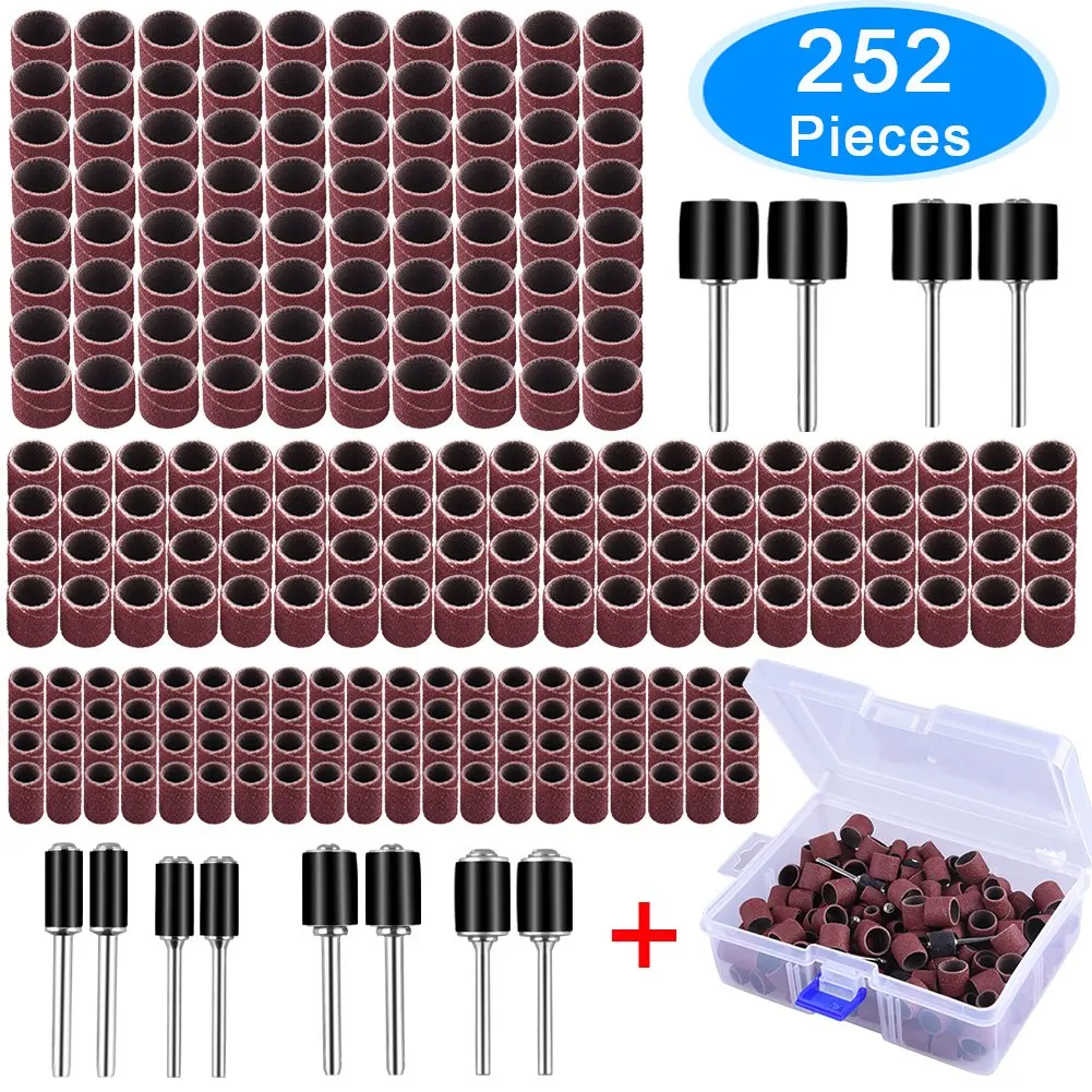 252 Pack Rotary Drum Sanding Band Mandrel 1//2 3//8 1//4 120 Grit Dremel Tool New
