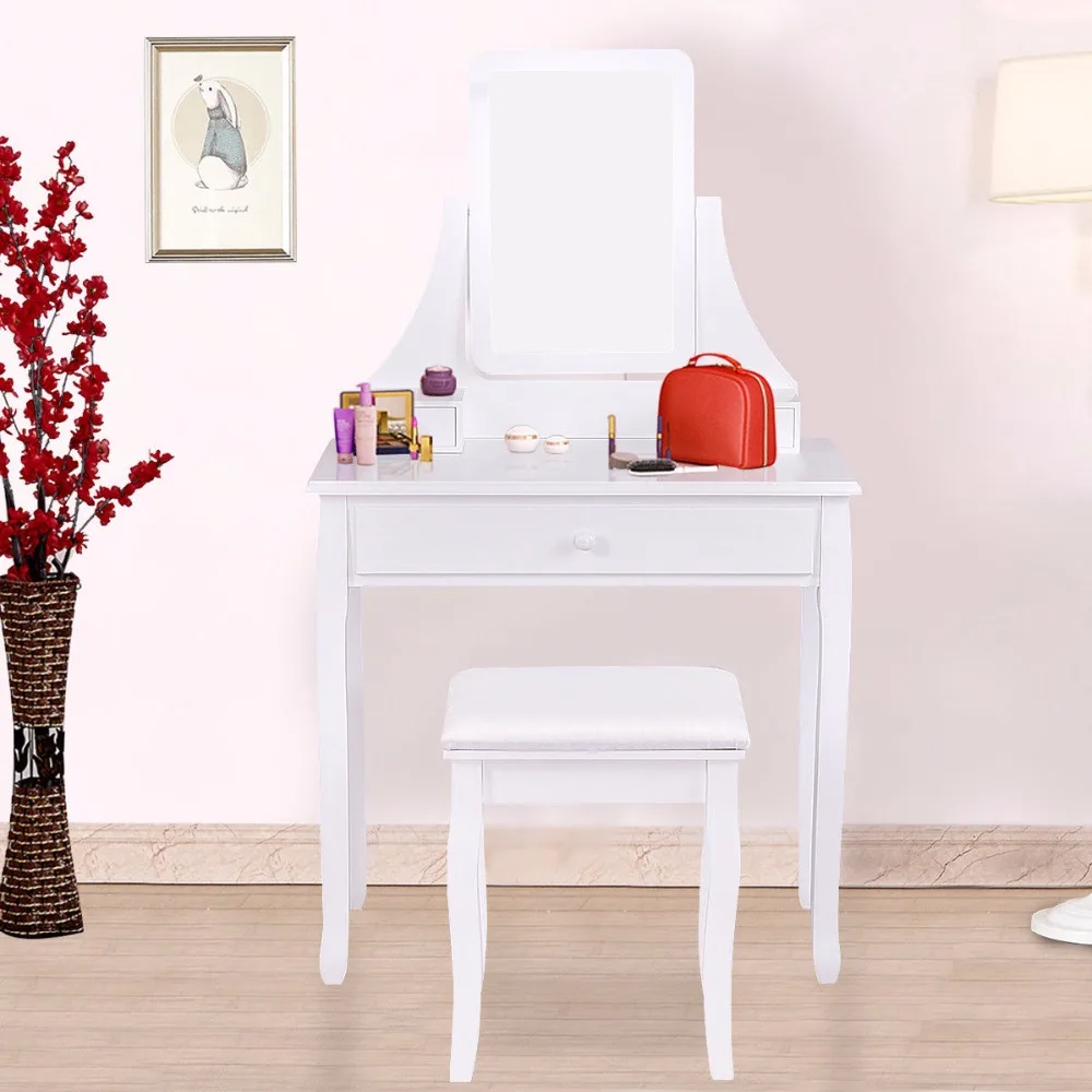 Goplus White Makeup Dressing Table Vanity Desk And Stool Set With S L1600