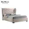 French tufted platform linen upholstered wing bed