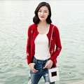 Women s solid color long sleeve o neck single breasted cardigan with five pointed star decor