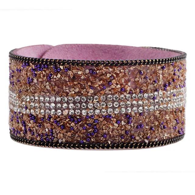 new paris show metallic clastic crystal leather bracelet for