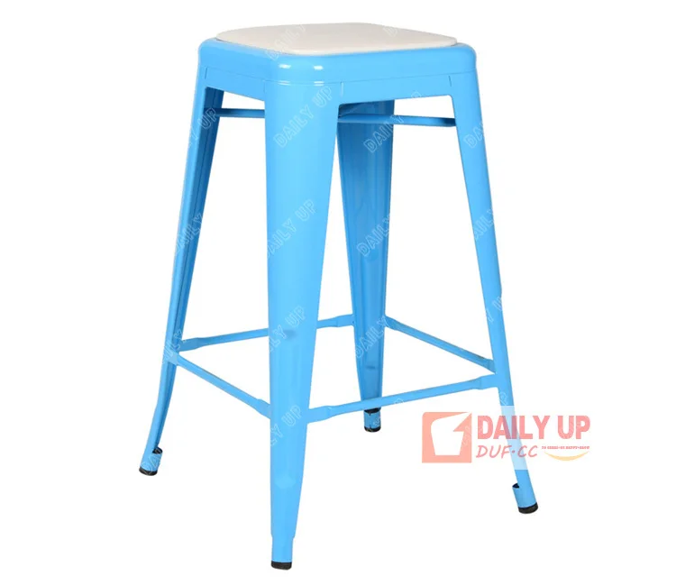 Stackable Metal Chair with Cushion Antique Restaurant Iron Loft Chair Outdoor Steel Frame Chair