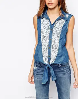 camisa jeans amarrada na frente