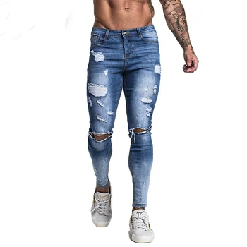 Custom Made Classic Male Casual Straight Elasticity Skinny Fit Ripped ...