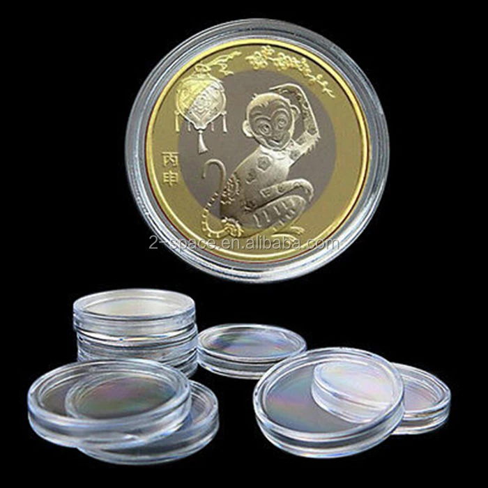 35mm Applied Clear Round Coin Display Cases Plastic Storage Coin