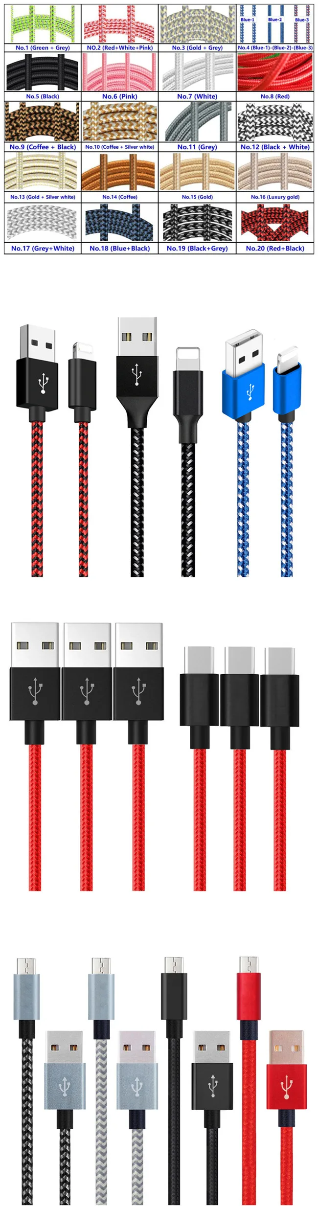 nylon braid cable color