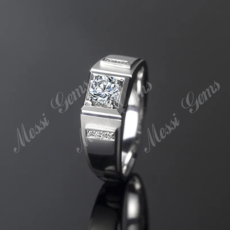 customized 18 carat white gold AU750 moissanite stone engagement men ring