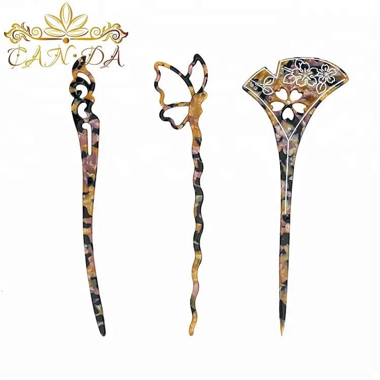 
Vintage hairpin carved flower bowknot cellulose acetate archaistic hair sticks 