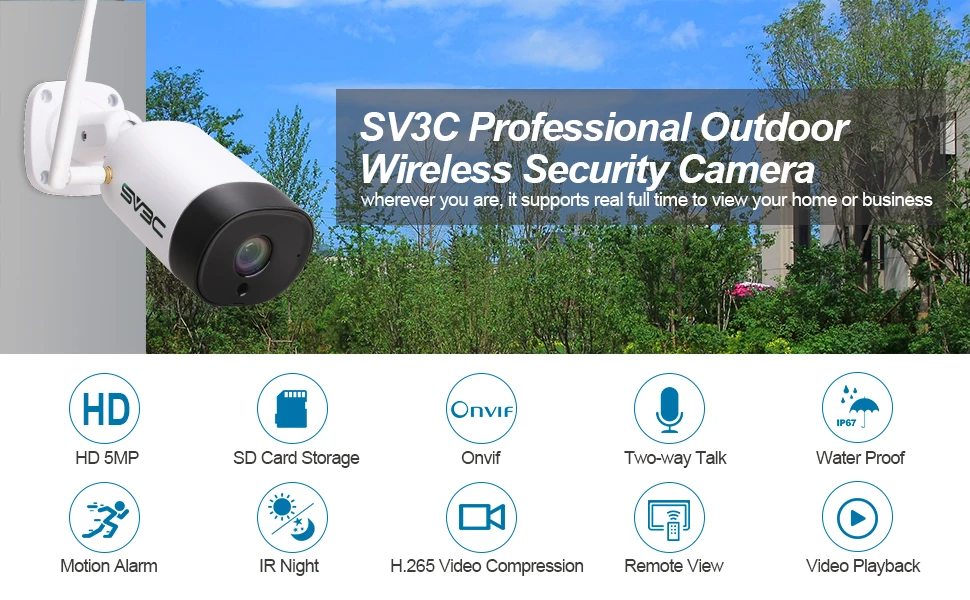 Sv3c 5mp Ip Camera Ip67 Waterproof Wifi Bullet Outdoor Security Camera ...