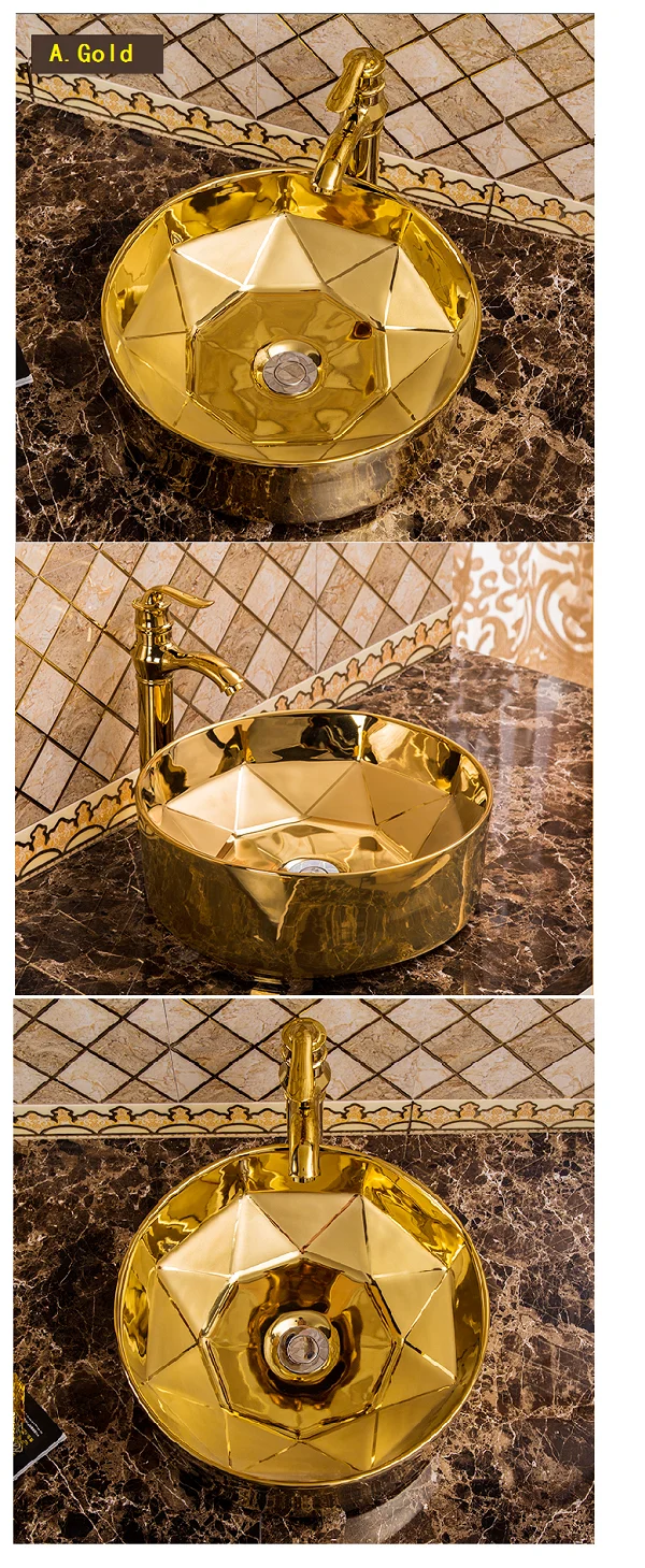 hot sale full gold golden  bathroom ceramic wash basin round basin