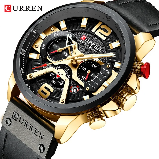 
CURREN Watch 8329 Casual Sport Chronograph Watches Men Wrist Luxury Quartz Leather Waterproof Wristwatches Relogio Masculino 