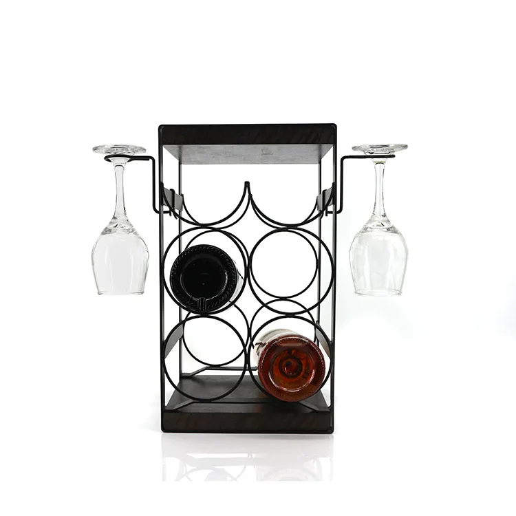6 Bottle Home Decor Tabletop Rustic Wood And Metal Wine Racks Wine