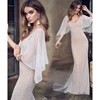 Free Shipping New stock Lace Deep V Hot Women Evening Dresses Long Sleeve Prom Gowns Ladies Party Dresses