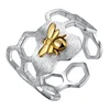 Lotus Fun Wholesale designer Value Pure 925 sterling silver ring Honeycomb Gold Bee Open ring for women custom handmade Jewelry