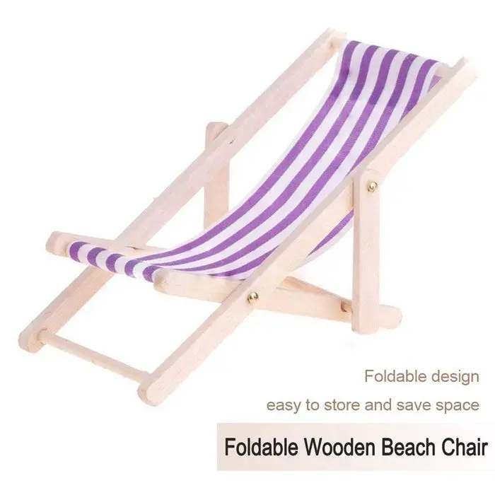 1:12 Scale Foldable Wooden Deckchair Lounge Beach Chair For Doll HouB GX 