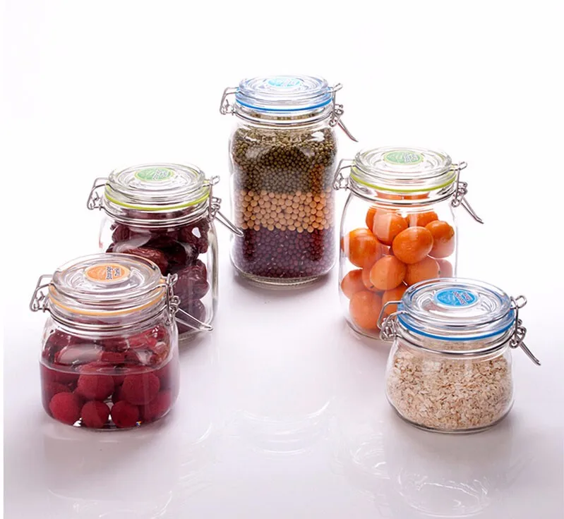 Square Glass Kitchen Storage Canister Jars - Crystal Clear Food Storage Jars With Clear Lid And Bail & Trigger Hermetic Seal